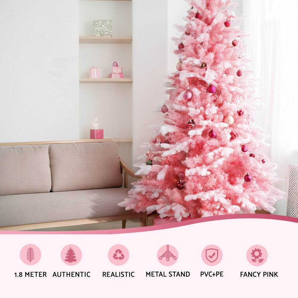 Christmas Trees: Jingle Jollys Christmas Tree 1.8m Pink Xmas Tree Snowy Party Decor 810 Tips
