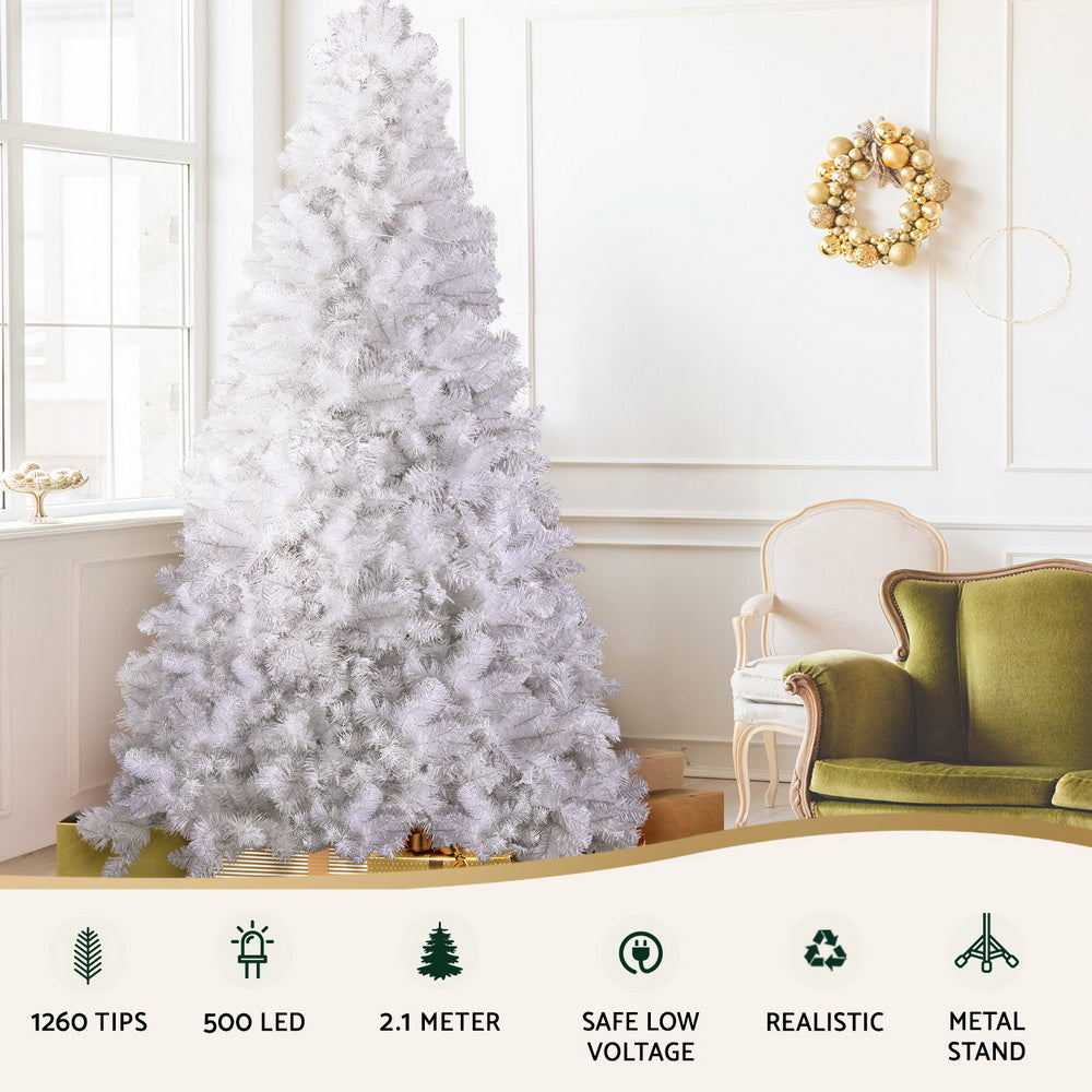 Christmas Trees: Jingle Jollys Christmas Tree 2.1m 500 LED Xmas Tree Decorations White 1260 Tips
