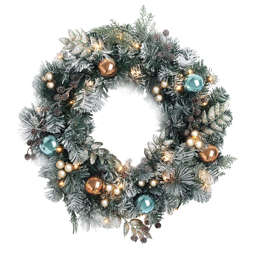 Christmas Wreaths & Garlands: Jingle Jollys 60cm Christmas Wreath with LED Lights Snowy Garland Xmas Decor