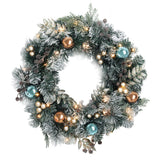 Christmas Wreaths & Garlands: Jingle Jollys 60cm Christmas Wreath with LED Lights Snowy Garland Xmas Decor