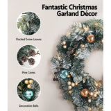 Christmas Wreaths & Garlands: Jingle Jollys 60cm Christmas Wreath with LED Lights Snowy Garland Xmas Decor