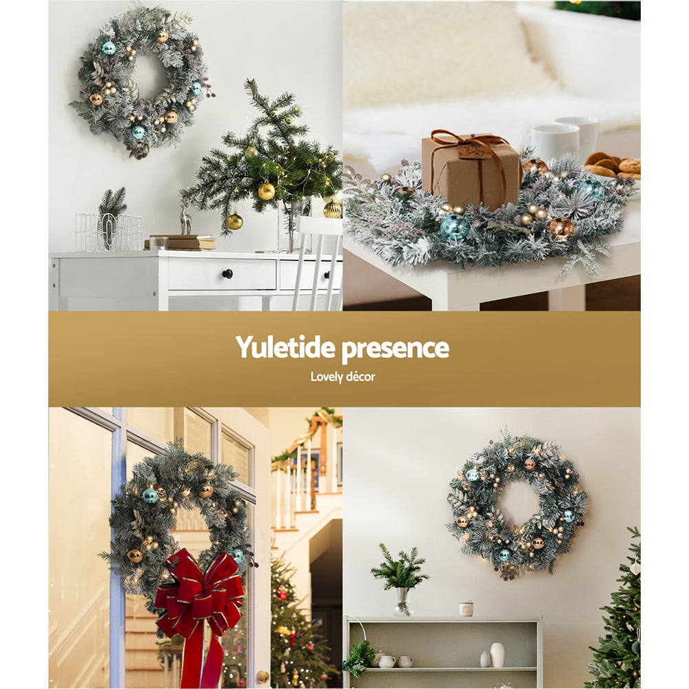Christmas Wreaths & Garlands: Jingle Jollys 60cm Christmas Wreath with LED Lights Snowy Garland Xmas Decor