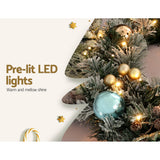 Christmas Wreaths & Garlands: Jingle Jollys 60cm Christmas Wreath with LED Lights Snowy Garland Xmas Decor