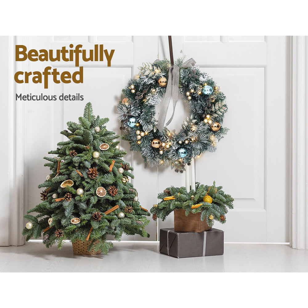 Christmas Wreaths & Garlands: Jingle Jollys 60cm Christmas Wreath with LED Lights Snowy Garland Xmas Decor