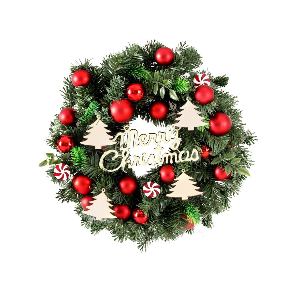 Christmas Wreaths & Garlands: Jingle Jollys Christmas Wreath 40CM Xmas Garland Baubles Ornaments Party Decor