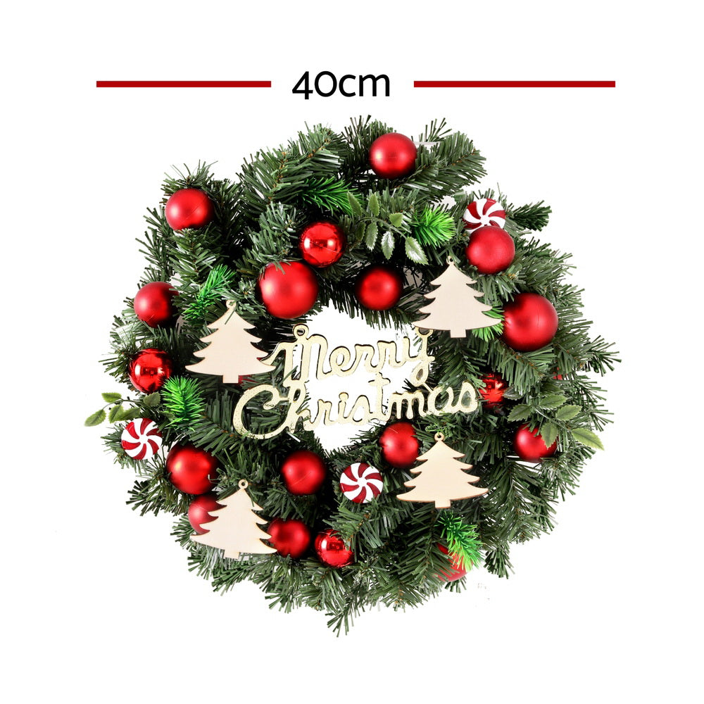 Christmas Wreaths & Garlands: Jingle Jollys Christmas Wreath 40CM Xmas Garland Baubles Ornaments Party Decor