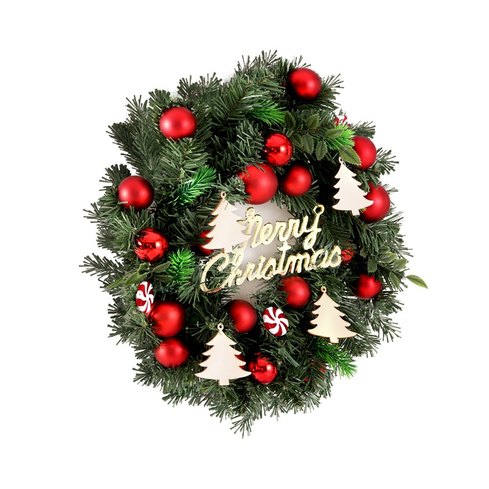 Christmas Wreaths & Garlands: Jingle Jollys Christmas Wreath 40CM Xmas Garland Baubles Ornaments Party Decor