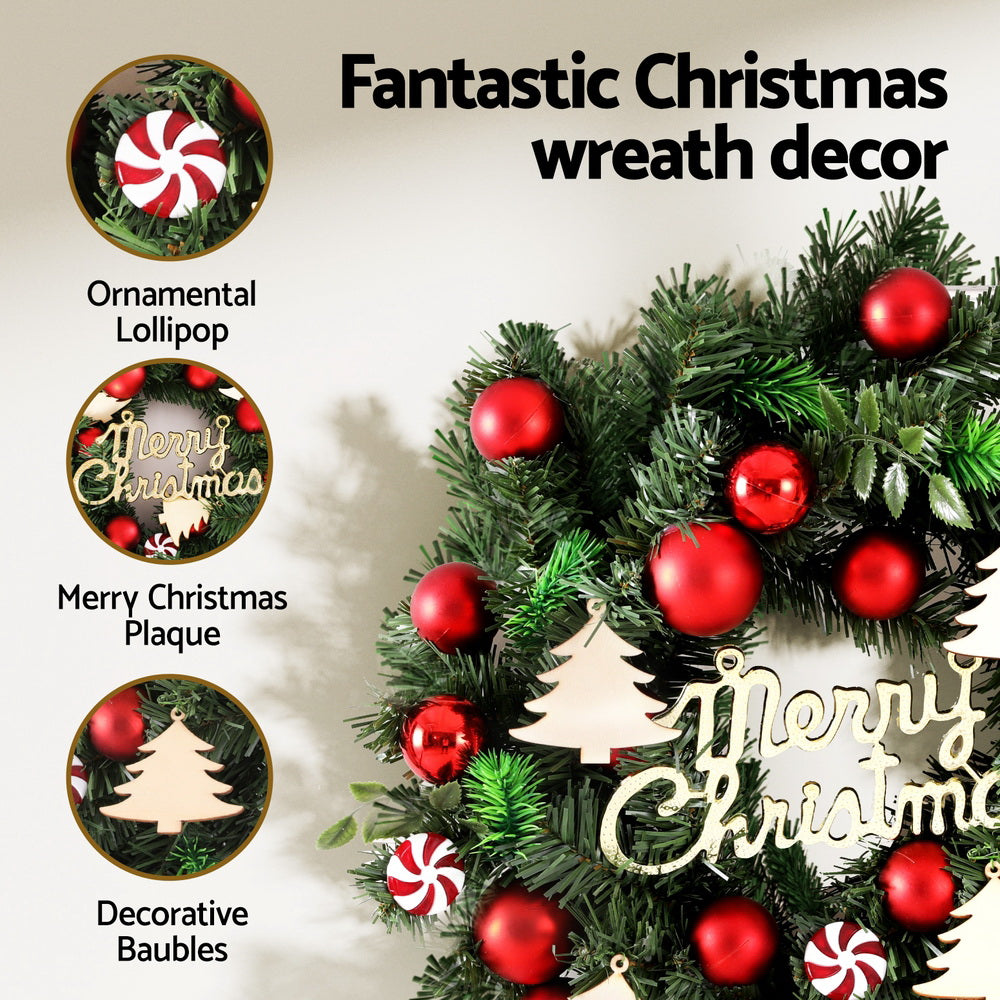 Christmas Wreaths & Garlands: Jingle Jollys Christmas Wreath 40CM Xmas Garland Baubles Ornaments Party Decor
