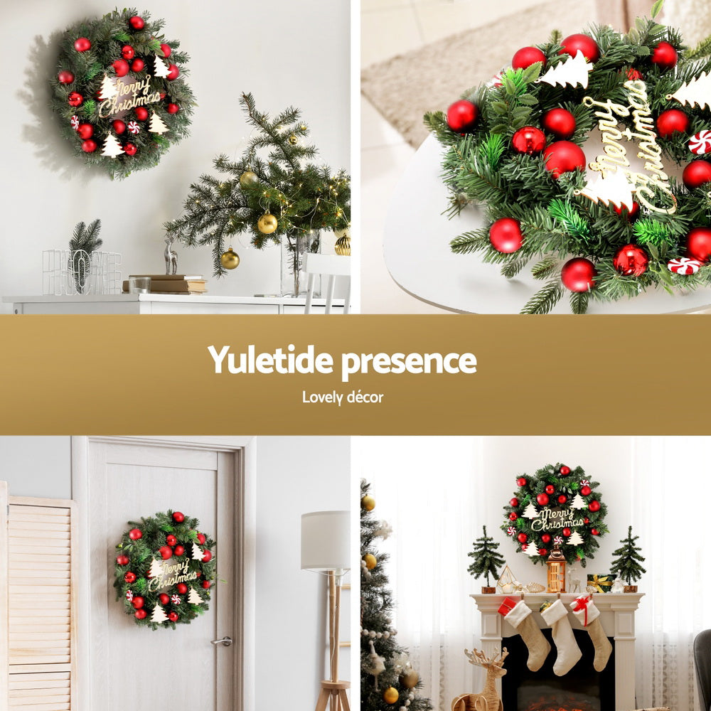 Christmas Wreaths & Garlands: Jingle Jollys Christmas Wreath 40CM Xmas Garland Baubles Ornaments Party Decor