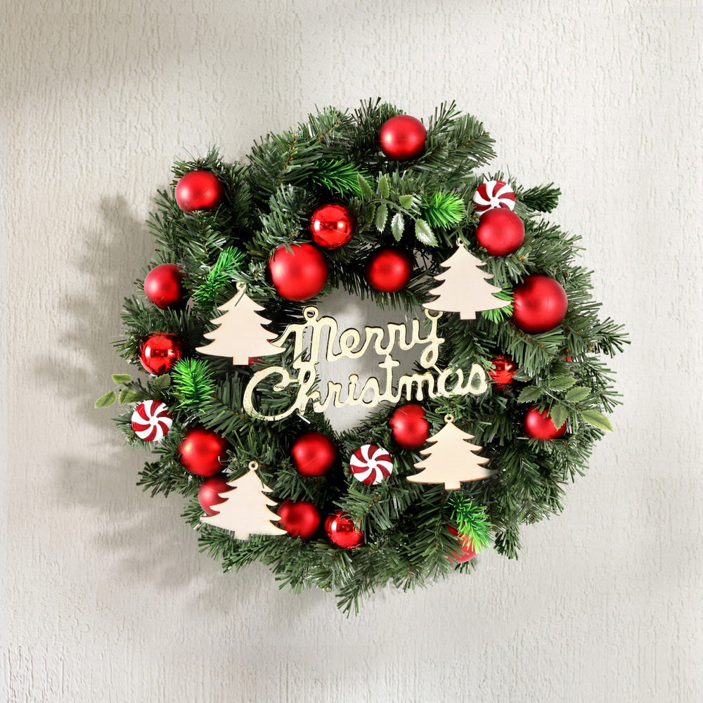 Christmas Wreaths & Garlands: Jingle Jollys Christmas Wreath 40CM Xmas Garland Baubles Ornaments Party Decor