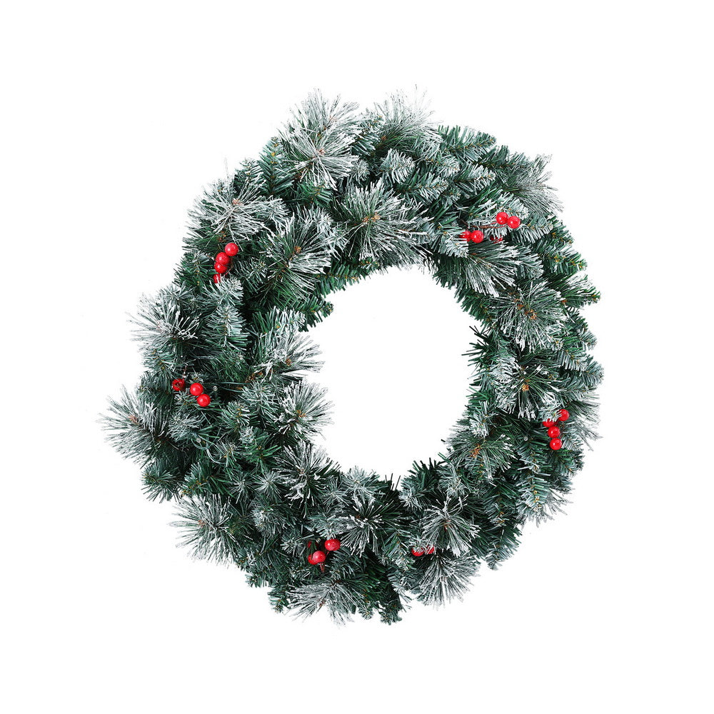 Christmas Wreaths & Garlands: Jingle Jollys 60cm Christmas Wreath LED Lights Snowy Berries Garland Party Decor