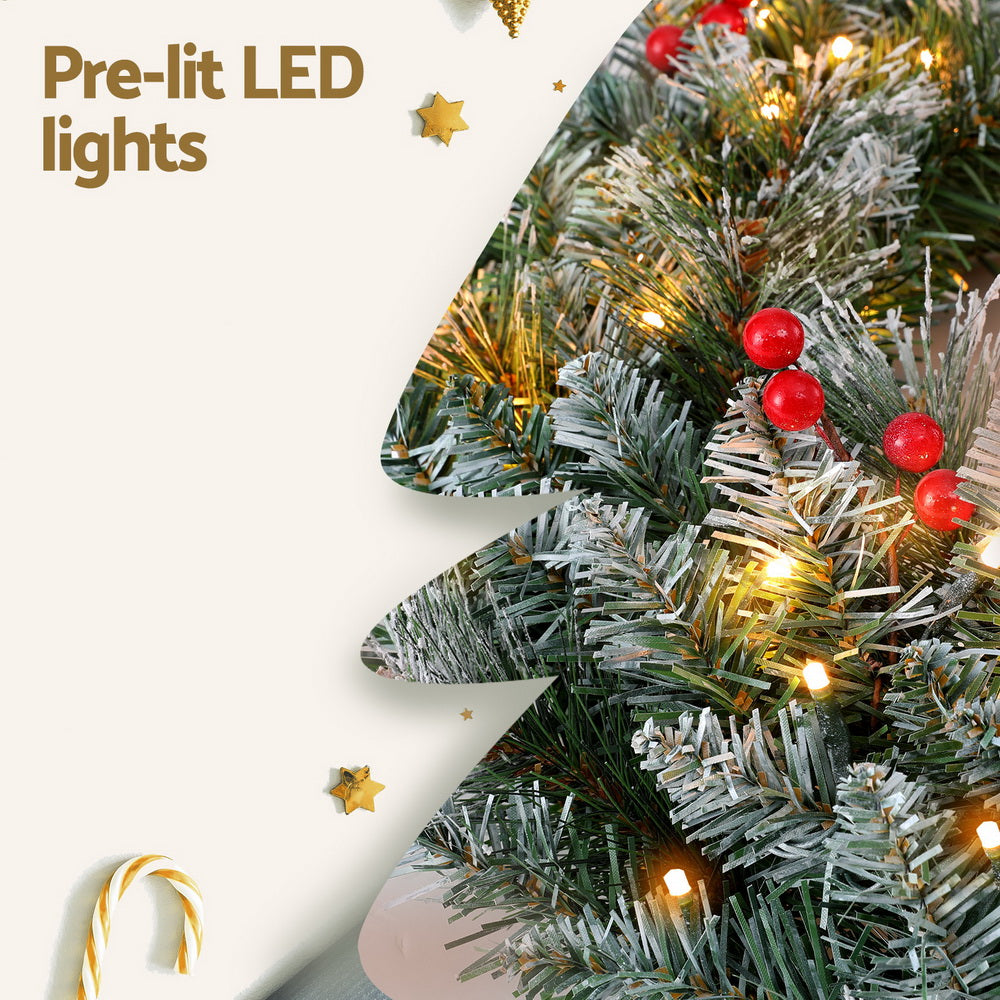 Christmas Wreaths & Garlands: Jingle Jollys 60cm Christmas Wreath LED Lights Snowy Berries Garland Party Decor