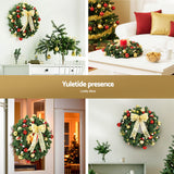 Christmas Wreaths & Garlands: Jingle Jollys Christmas Wreath 60CM LED Garland Berries Bow Baubles Xmas Decor