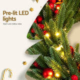 Jingle Jollys Christmas Wreath 60CM LED Garland Berries Pine Cones Party Decor