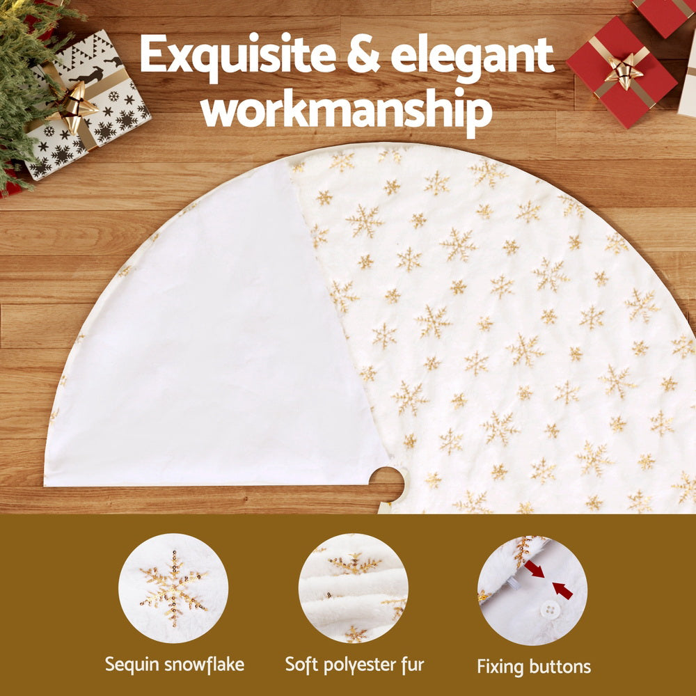 Christmas Decorations: Jingle Jollys Christmas Tree Skirt 120cm Snowflake Ornaments Xmas Decorations