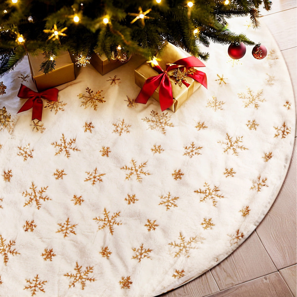 Christmas Decorations: Jingle Jollys Christmas Tree Skirt 120cm Snowflake Ornaments Xmas Decorations
