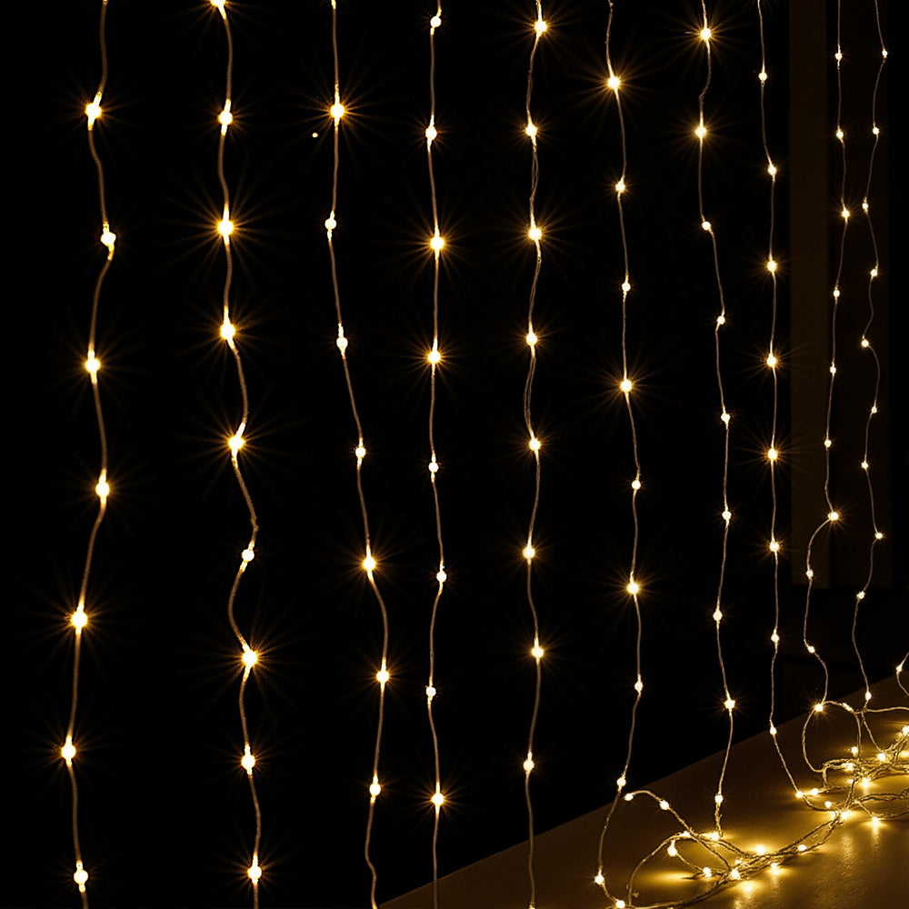 Outdoor Decorations & Lights: Jingle Jollys 3X3M Christmas Lights Curtain String Light 300 LED Warm White