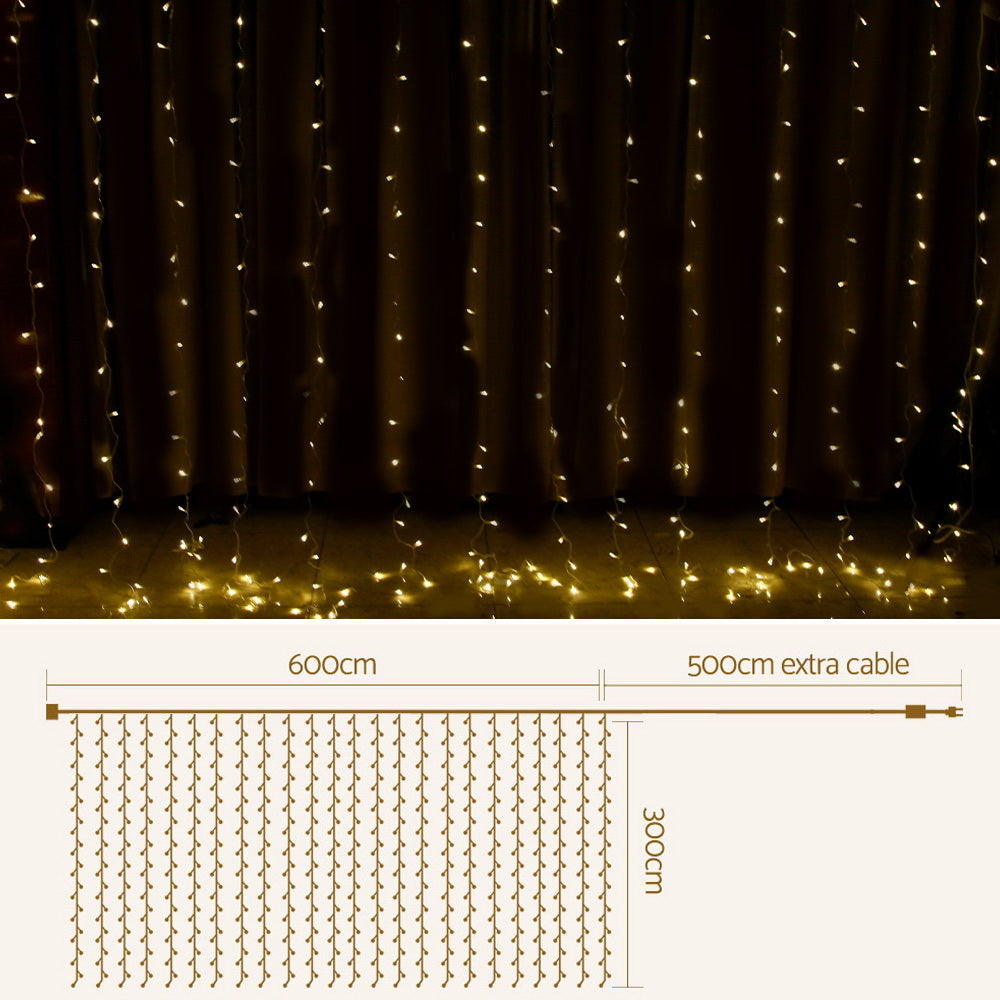 Outdoor Decorations & Lights: 3X6M Christmas Lights Curtain Light Warm White 600 LED Jingle Jollys