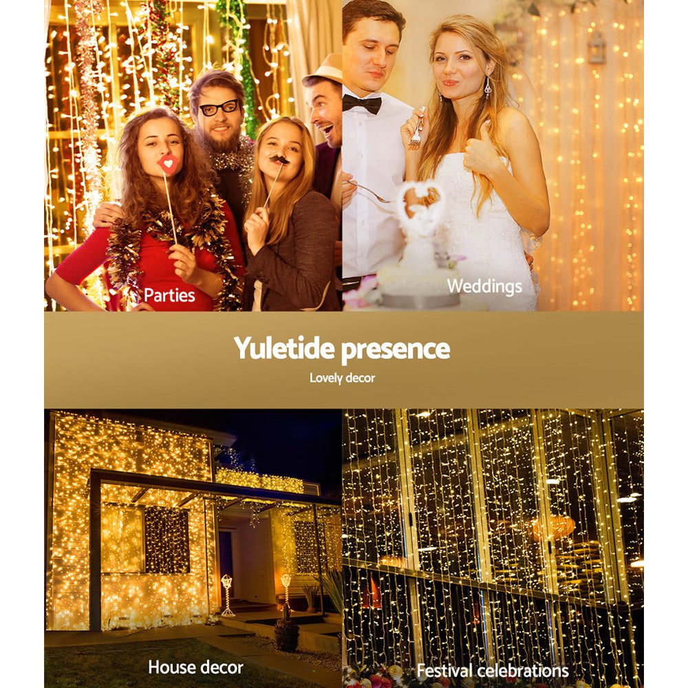 Outdoor Decorations & Lights: 3X6M Christmas Lights Curtain Light Warm White 600 LED Jingle Jollys