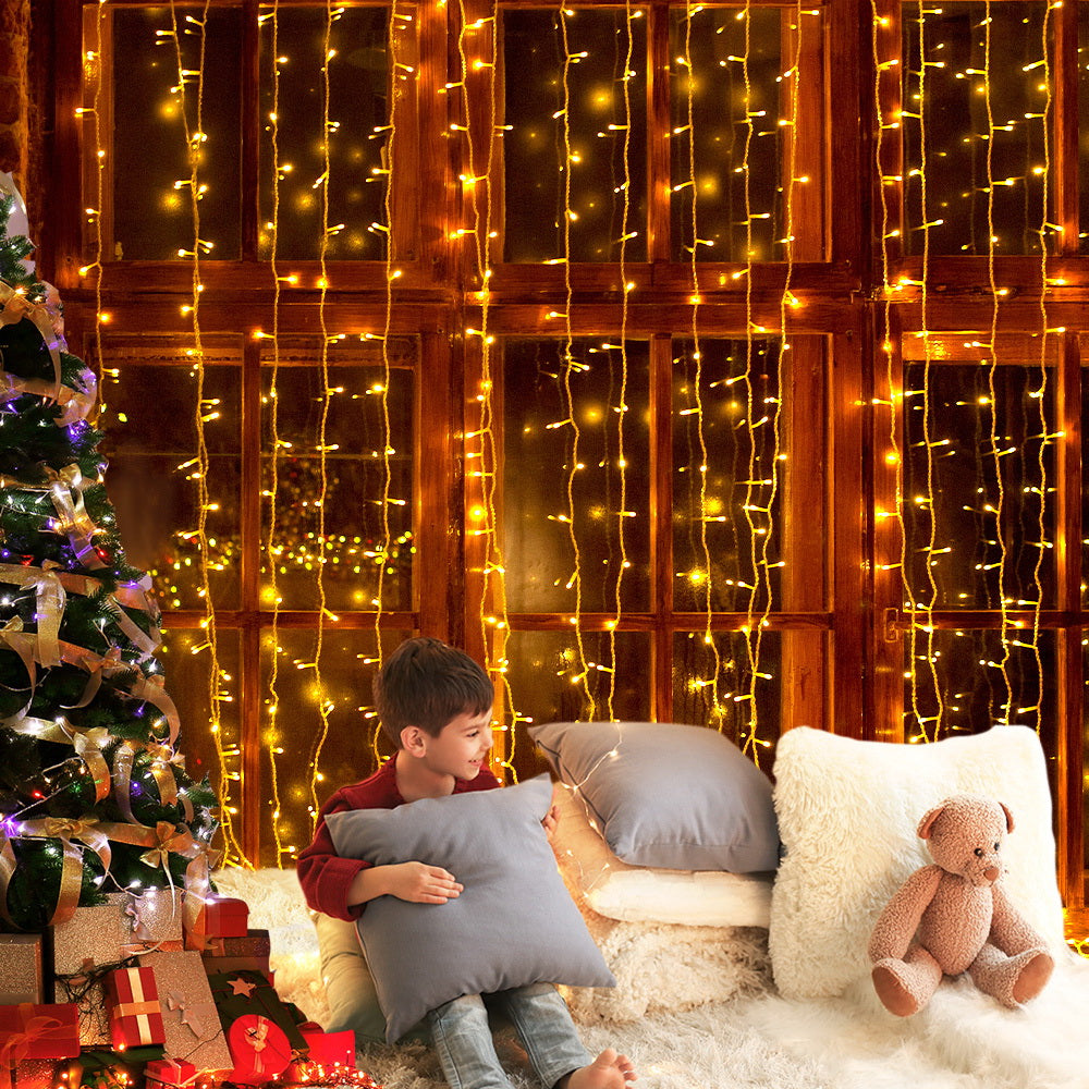 Outdoor Decorations & Lights: 3X6M Christmas Lights Curtain Light Warm White 600 LED Jingle Jollys