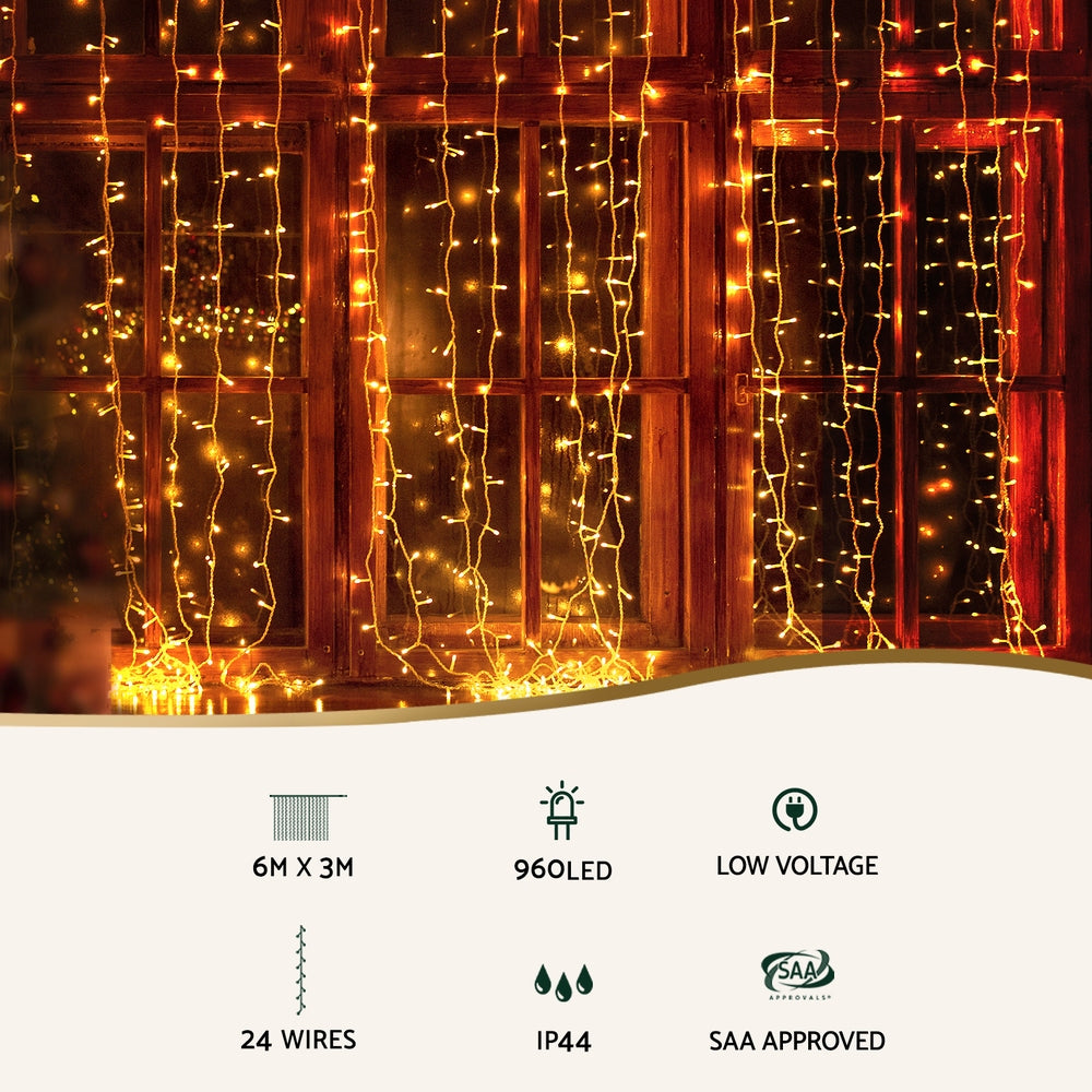 Outdoor Decorations & Lights: 3X6M Christmas Lights Curtain Light 960 LED RGB Remote Jingle Jollys