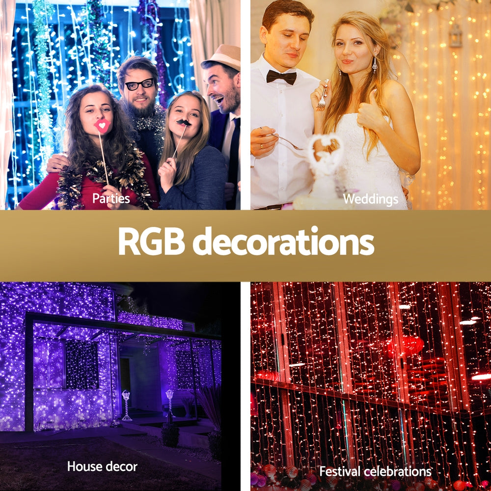 Outdoor Decorations & Lights: 3X6M Christmas Lights Curtain Light 960 LED RGB Remote Jingle Jollys