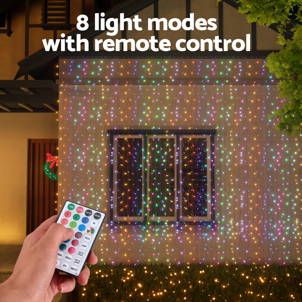 Outdoor Decorations & Lights: 3X6M Christmas Lights Curtain Light 960 LED RGB Remote Jingle Jollys