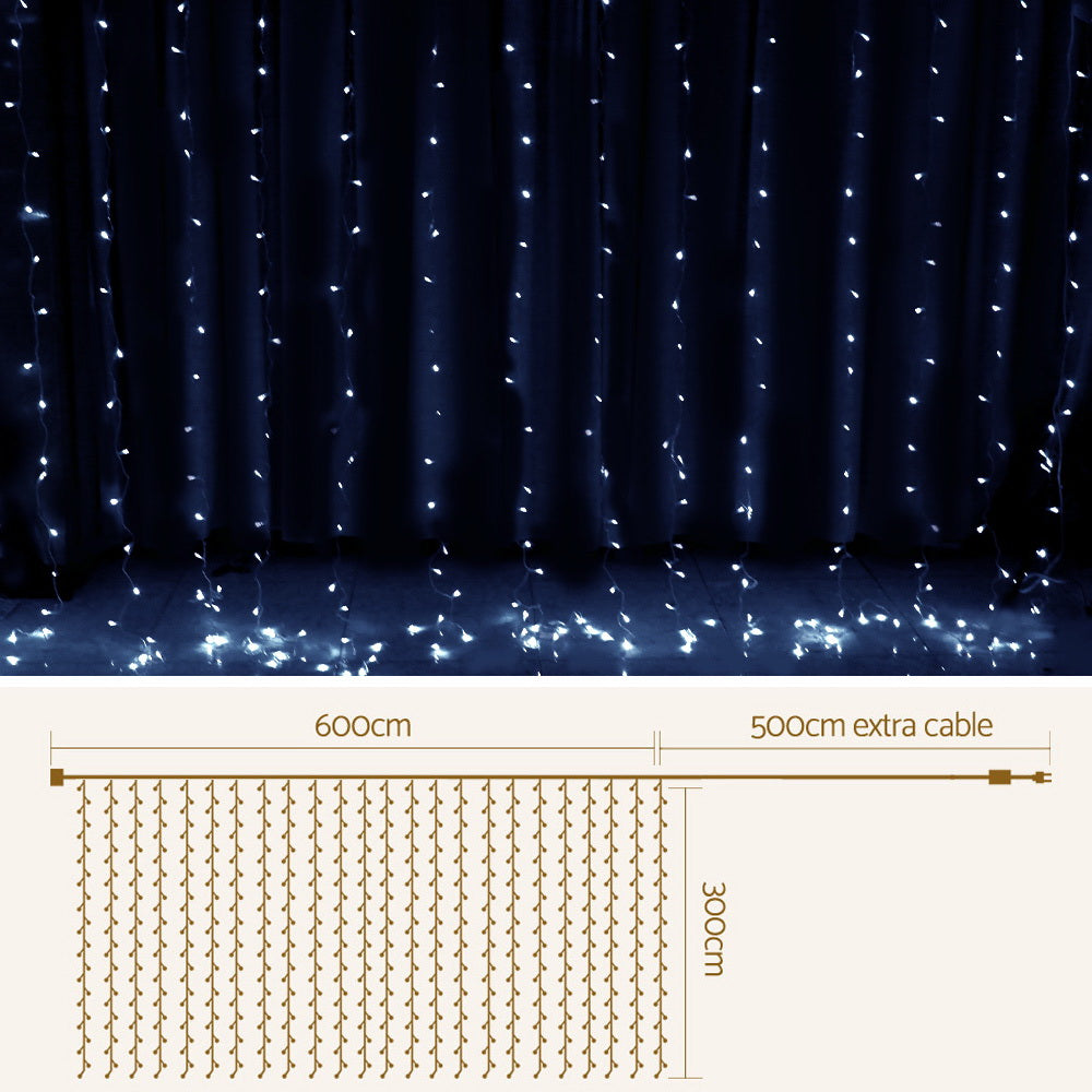 Outdoor Decorations & Lights: 3X6M Christmas Lights Curtain Light Cool White 600 LED Jingle Jollys