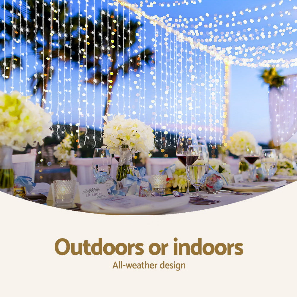 Outdoor Decorations & Lights: 3X6M Christmas Lights Curtain Light Cool White 600 LED Jingle Jollys