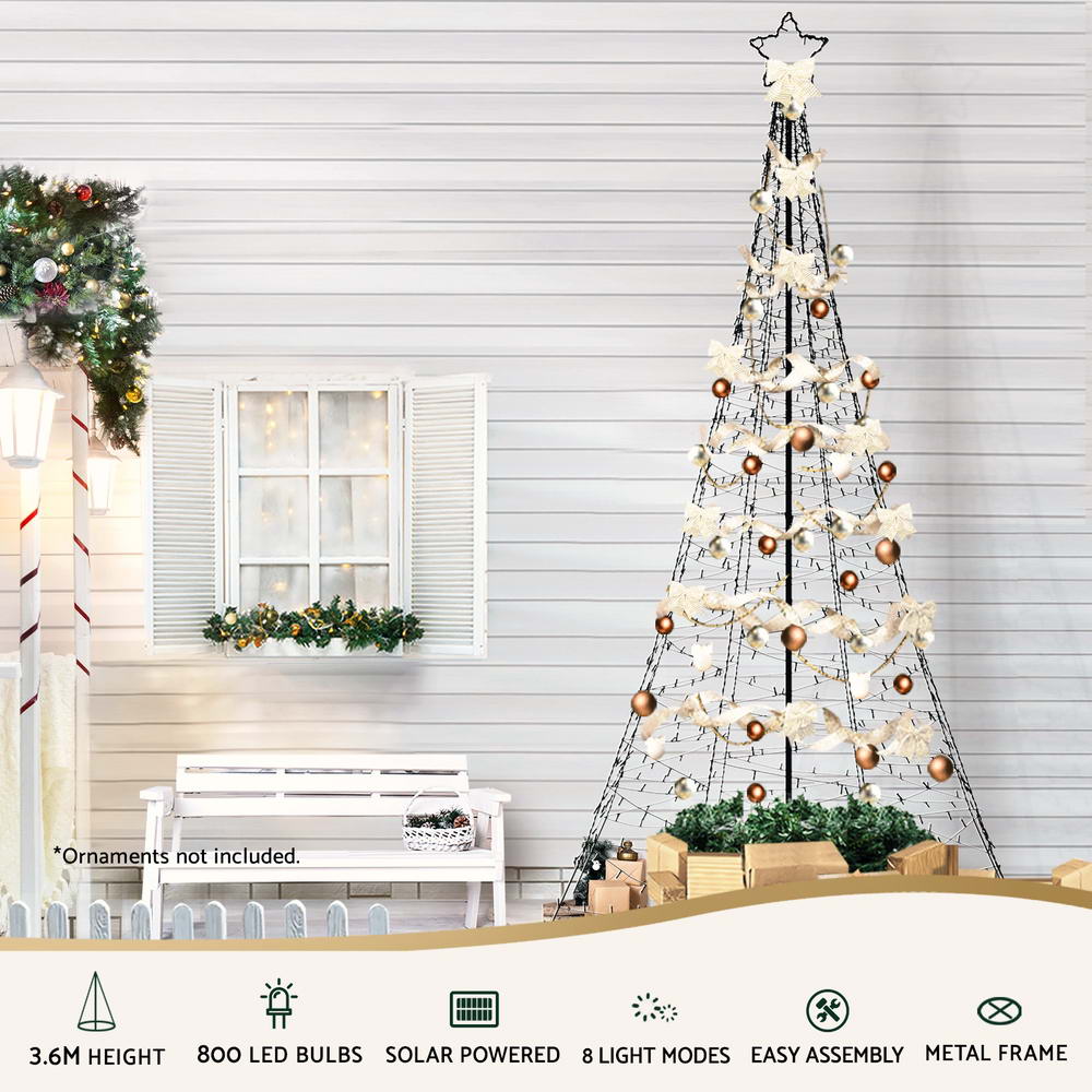 Outdoor Decorations & Lights: 3.6M Christmas Tree 800 LED Solar Net Lights Jingle Jollys