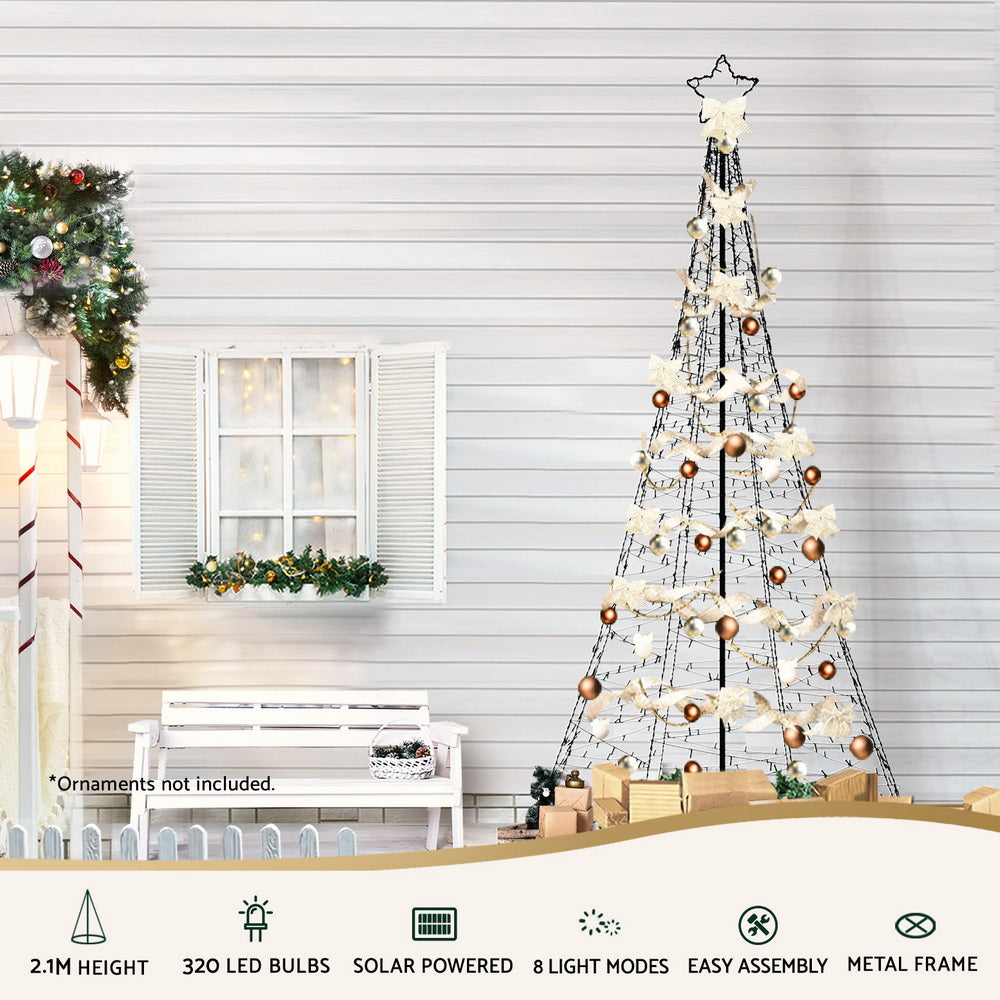 Outdoor Decorations & Lights: Jingle Jollys Solar Christmas Tree 2.1m 320 LED Net Lights Xmas Trees Decoration