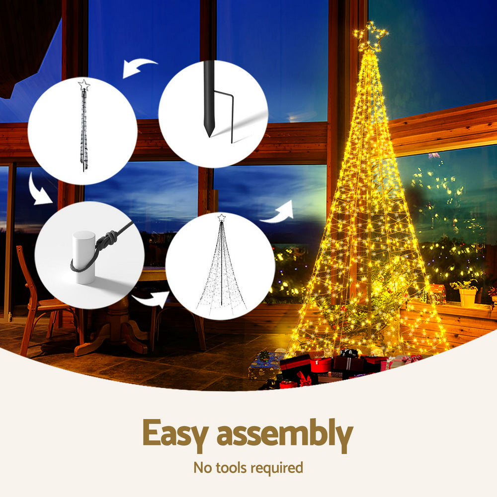 Outdoor Decorations & Lights: Jingle Jollys Solar Christmas Tree 2.1m 320 LED Net Lights Xmas Trees Decoration