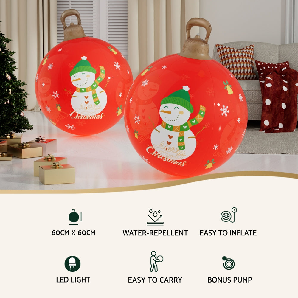 Christmas Decorations: Jingle Jollys Christmas Inflatable Ball 60cm Illuminated Led Snowman Xmas Decor
