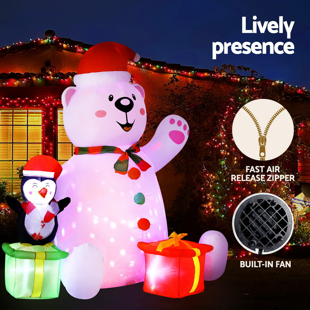 Outdoor Decorations & Lights: Jingle Jollys Christmas Inflatable Bear 1.8M Height LED Outdoor Decorations Illuminated