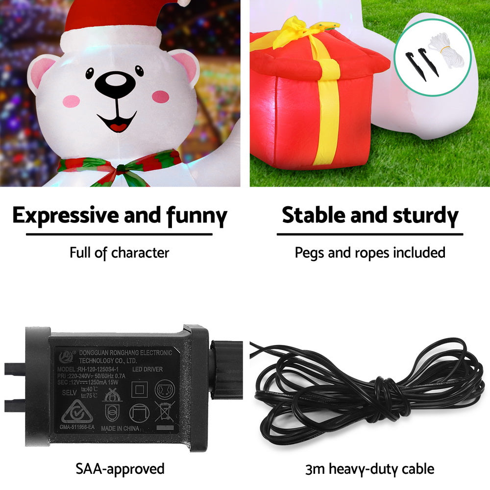 Outdoor Decorations & Lights: Jingle Jollys Christmas Inflatable Bear 1.8M Height LED Outdoor Decorations Illuminated