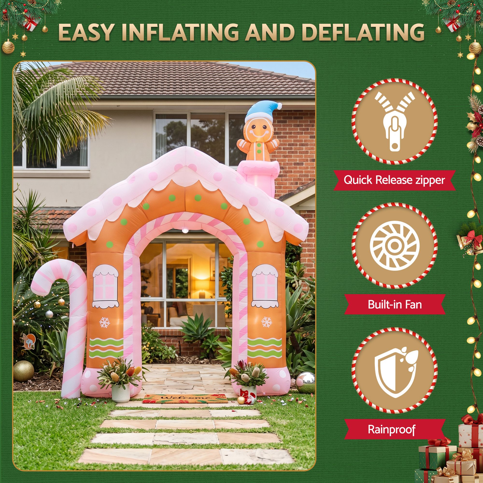 Jingle Jollys Christmas Inflatable Gingerbread Man Candy 3.2M Illuminated Decorations