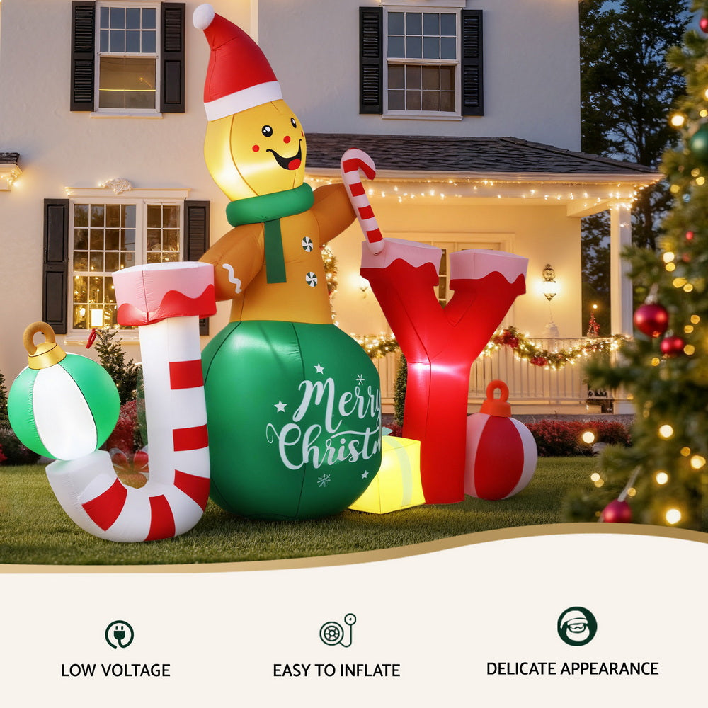 Jingle Jollys Christmas Inflatable Gingerman Joy 3M Long Outdoor Decorations Illuminated