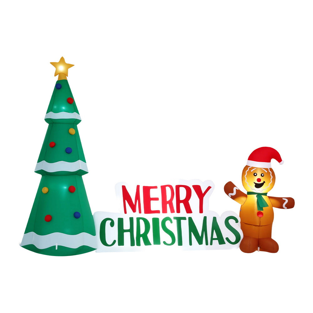 Outdoor Decorations & Lights: Jingle Jollys Christmas Inflatable Gingerbread Man Tree LED Illuminated Decorations