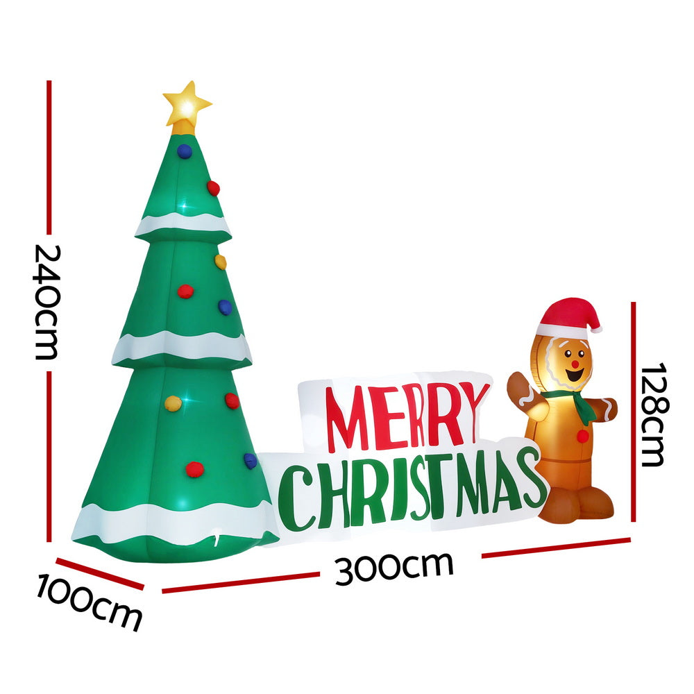 Outdoor Decorations & Lights: Jingle Jollys Christmas Inflatable Gingerbread Man Tree LED Illuminated Decorations