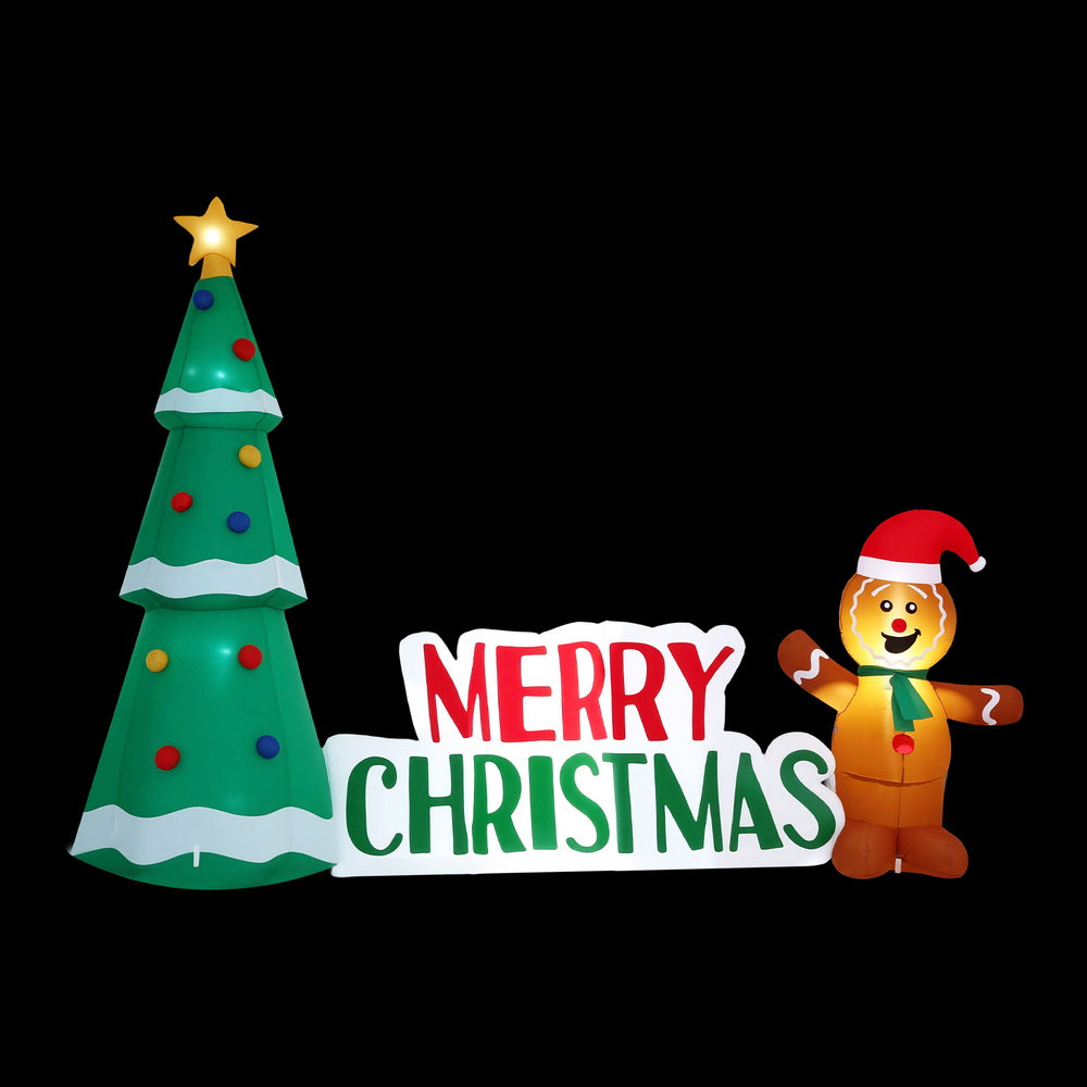 Outdoor Decorations & Lights: Jingle Jollys Christmas Inflatable Gingerbread Man Tree LED Illuminated Decorations