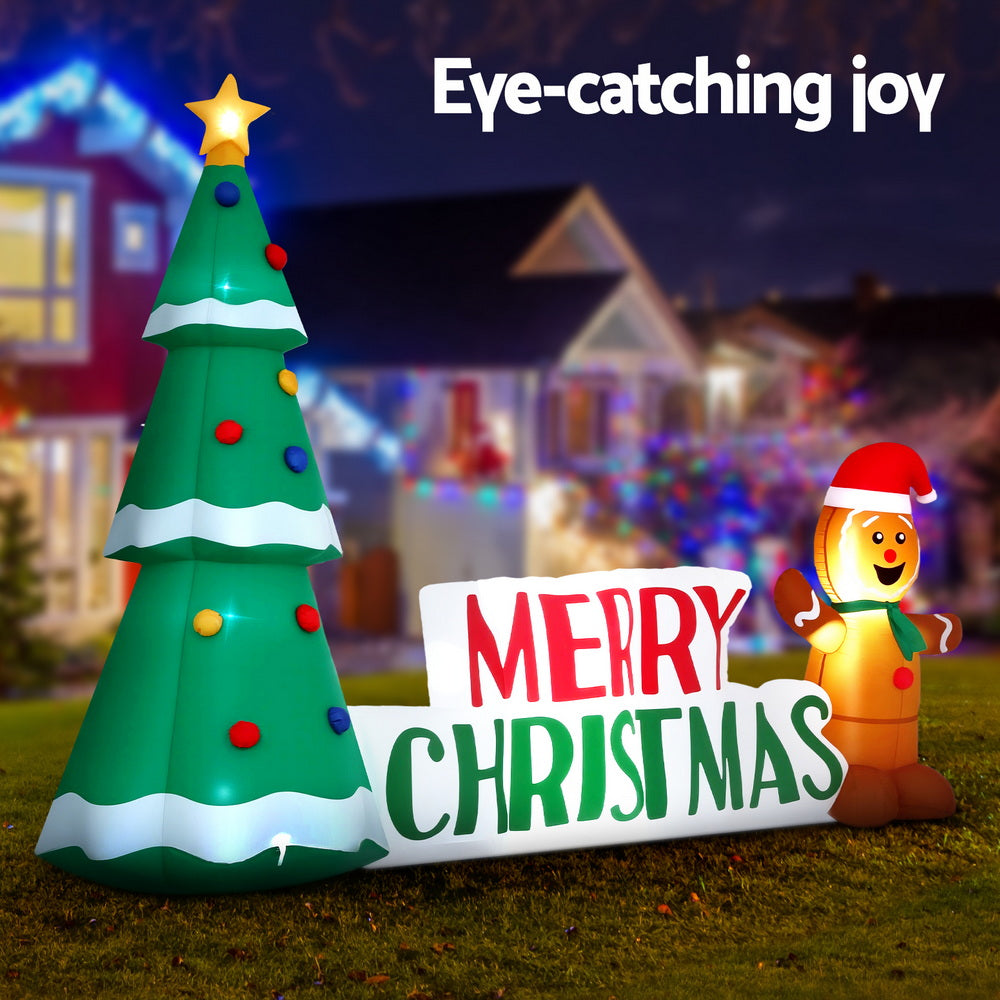 Outdoor Decorations & Lights: Jingle Jollys Christmas Inflatable Gingerbread Man Tree LED Illuminated Decorations