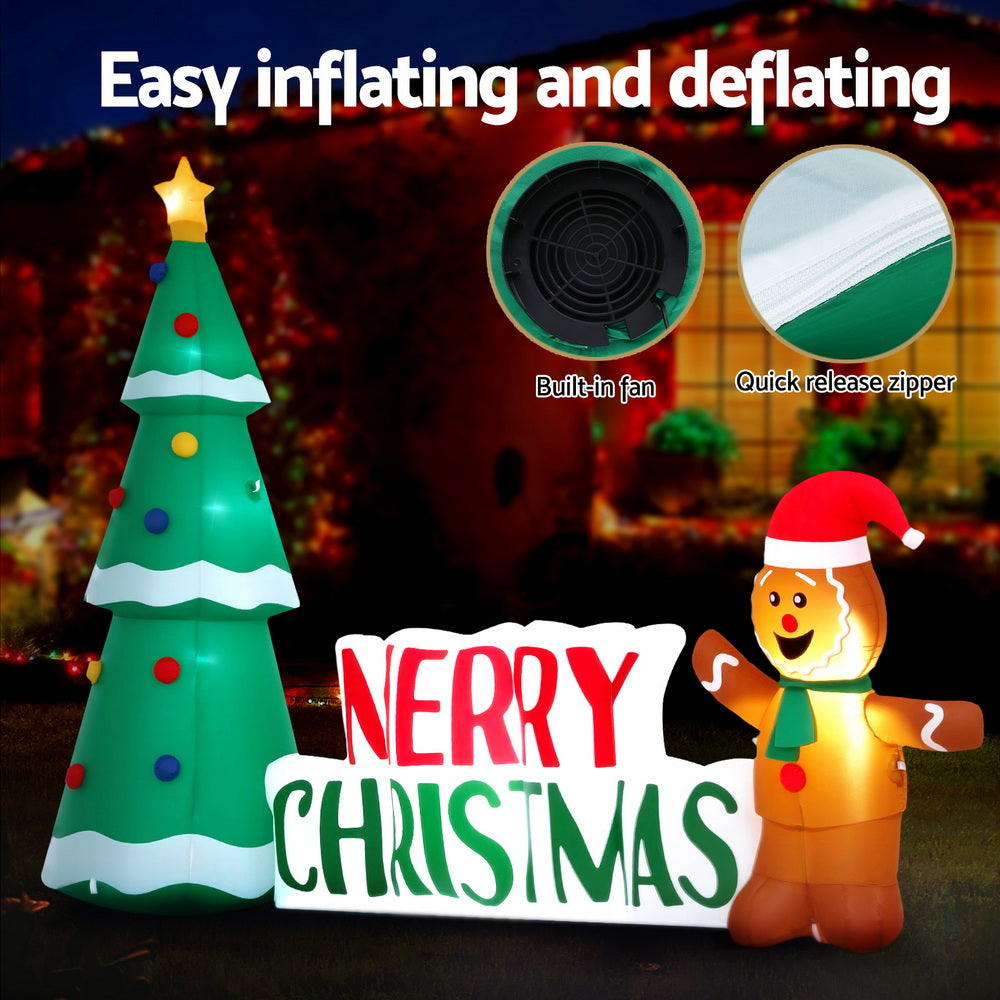 Outdoor Decorations & Lights: Jingle Jollys Christmas Inflatable Gingerbread Man Tree LED Illuminated Decorations