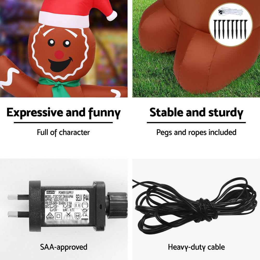 Outdoor Decorations & Lights: Jingle Jollys Christmas Inflatable Gingerbread Man Tree LED Illuminated Decorations