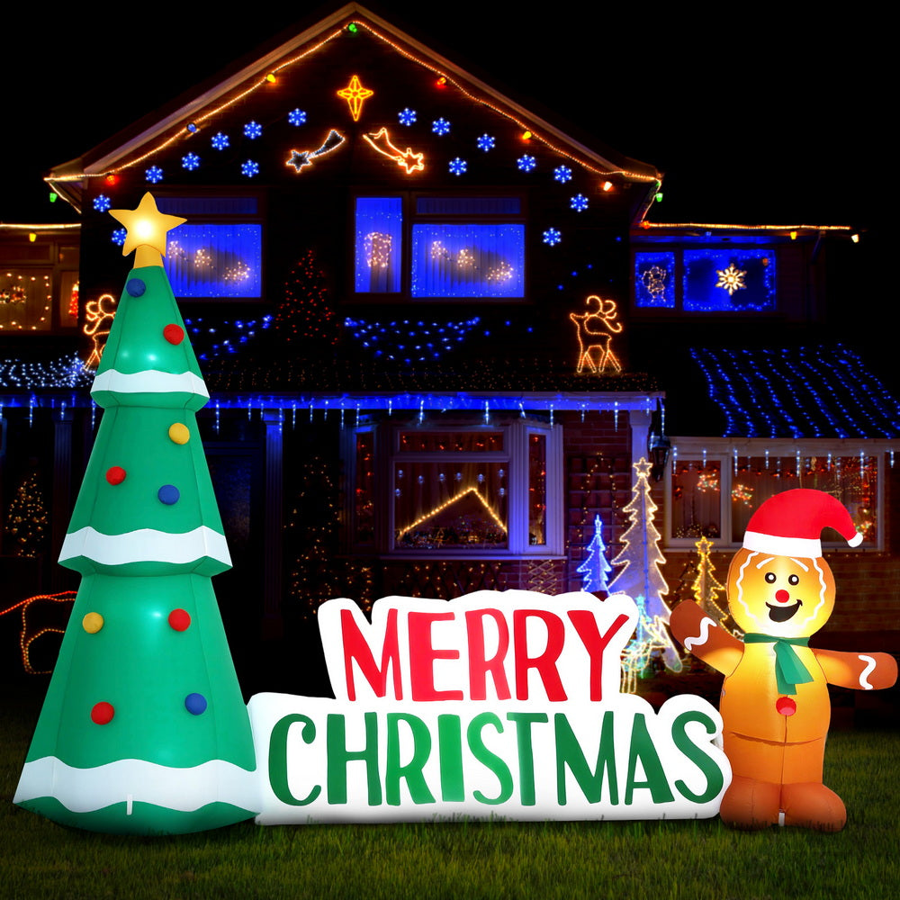 Outdoor Decorations & Lights: Jingle Jollys Christmas Inflatable Gingerbread Man Tree LED Illuminated Decorations