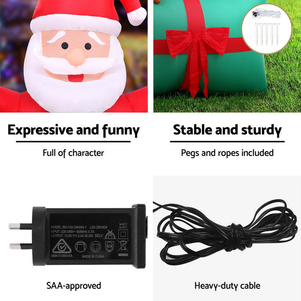 Christmas Clothing: Jingle Jollys Christmas Inflatable Santa in Ballon 2.8M Height LED Decorations Illuminated