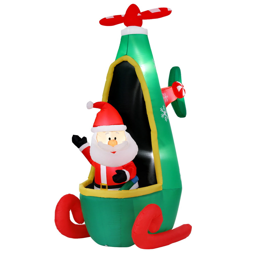 Costumes & Accessories: Jingle Jollys Christmas Inflatable Santa in Helicopter 2.55M Height LED Illuminated Decorations