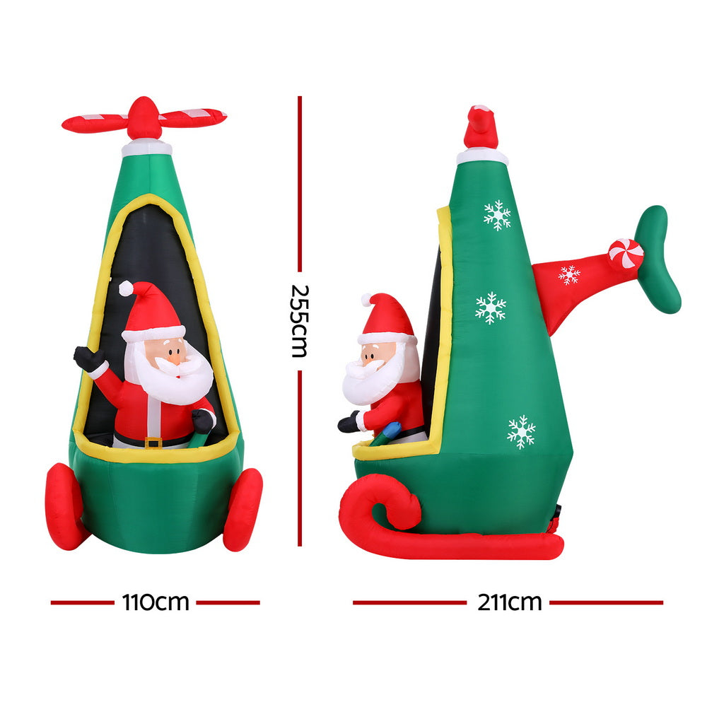 Costumes & Accessories: Jingle Jollys Christmas Inflatable Santa in Helicopter 2.55M Height LED Illuminated Decorations