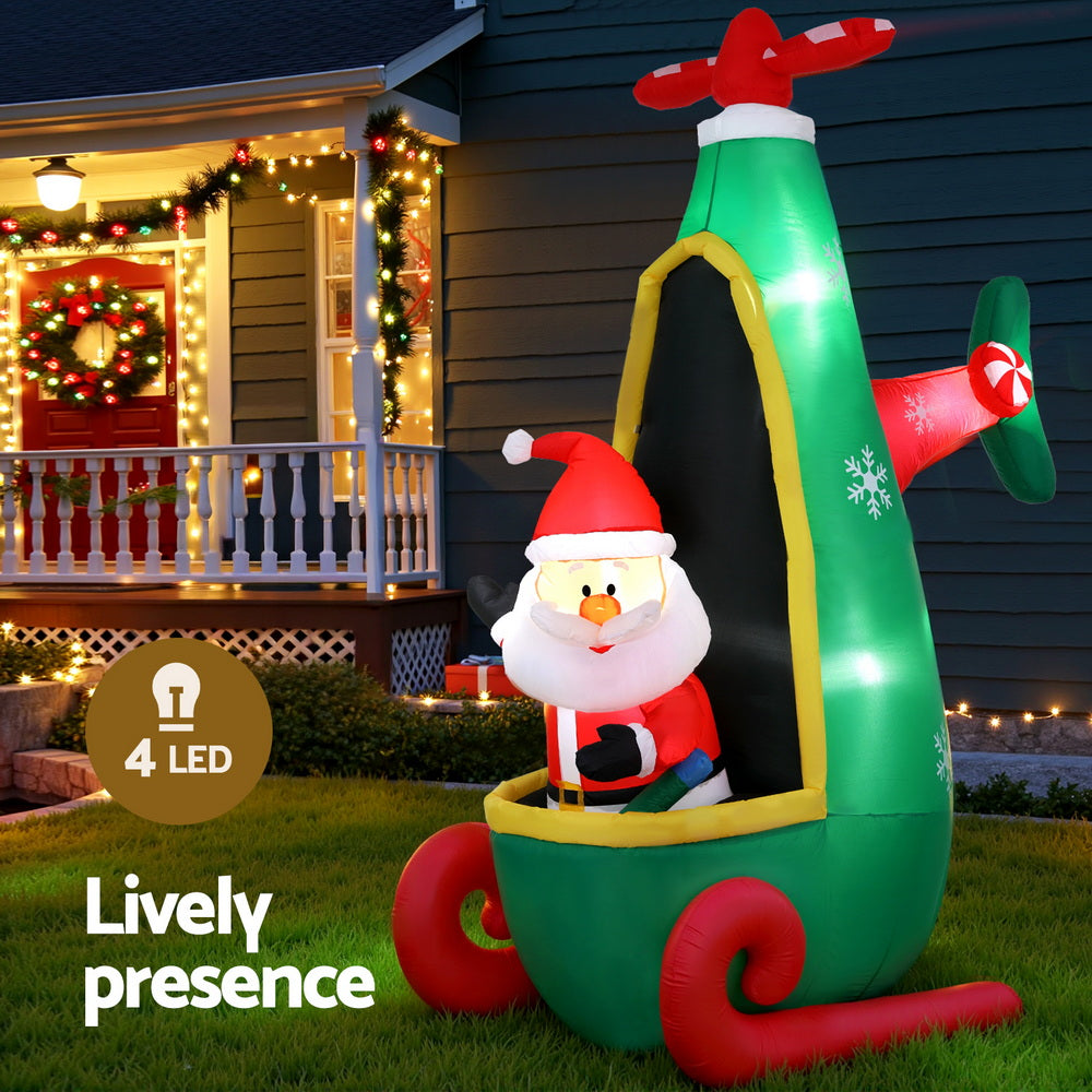 Costumes & Accessories: Jingle Jollys Christmas Inflatable Santa in Helicopter 2.55M Height LED Illuminated Decorations