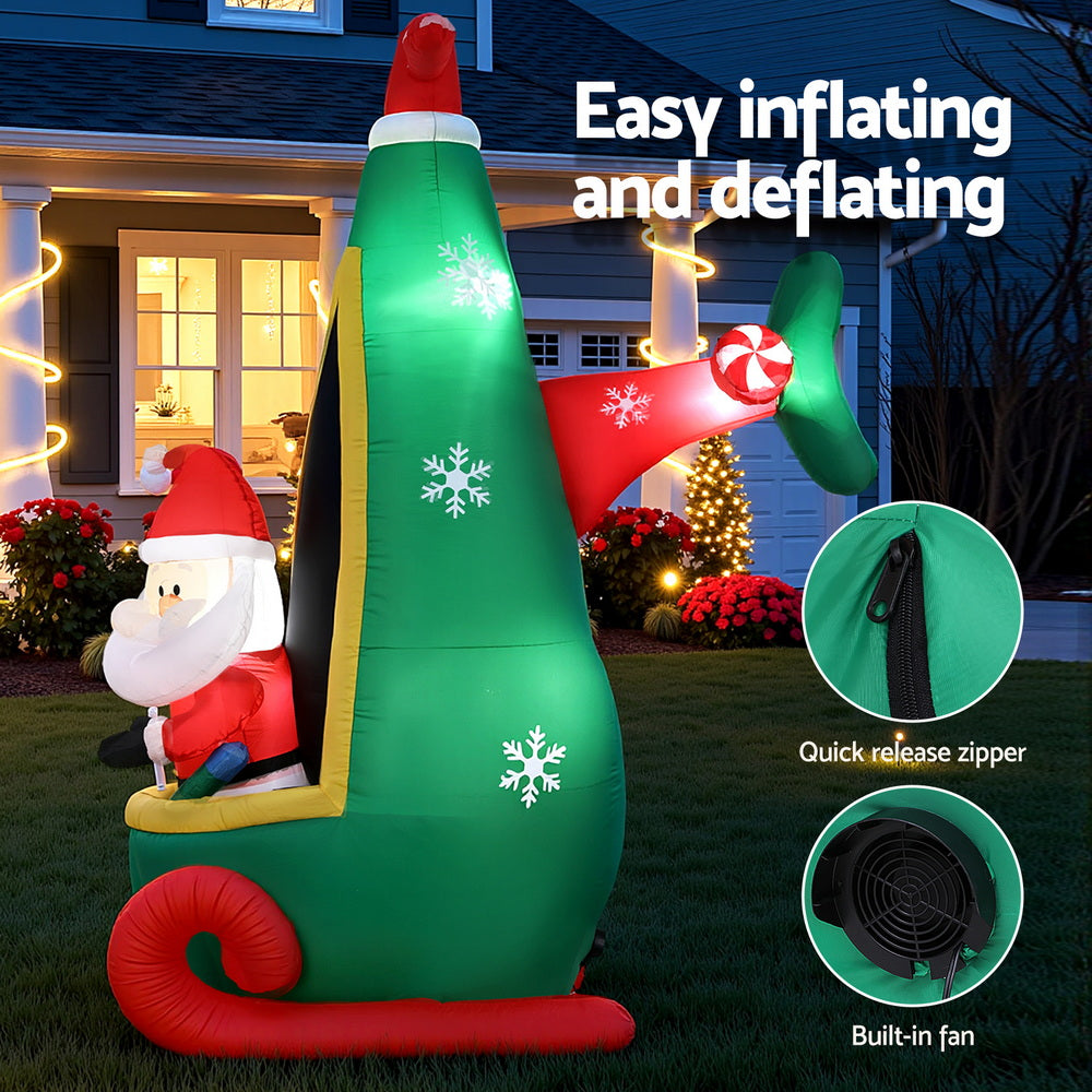 Costumes & Accessories: Jingle Jollys Christmas Inflatable Santa in Helicopter 2.55M Height LED Illuminated Decorations