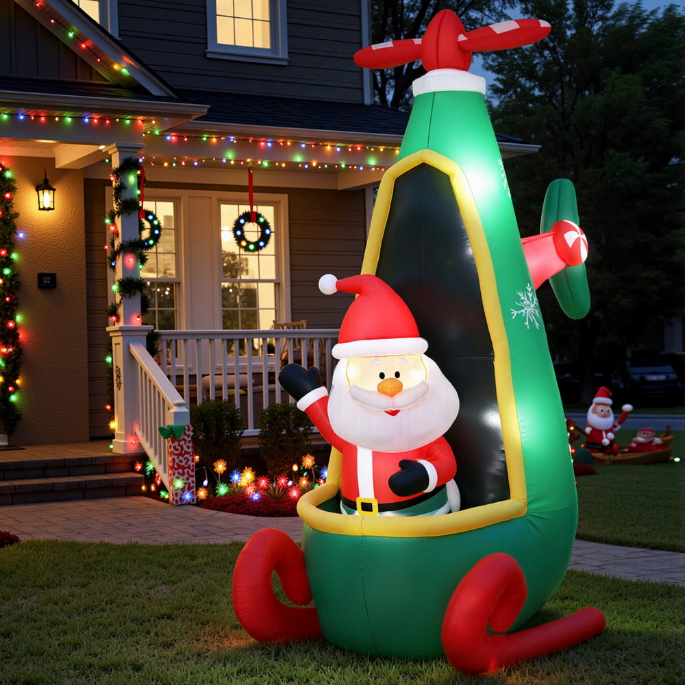 Costumes & Accessories: Jingle Jollys Christmas Inflatable Santa in Helicopter 2.55M Height LED Illuminated Decorations